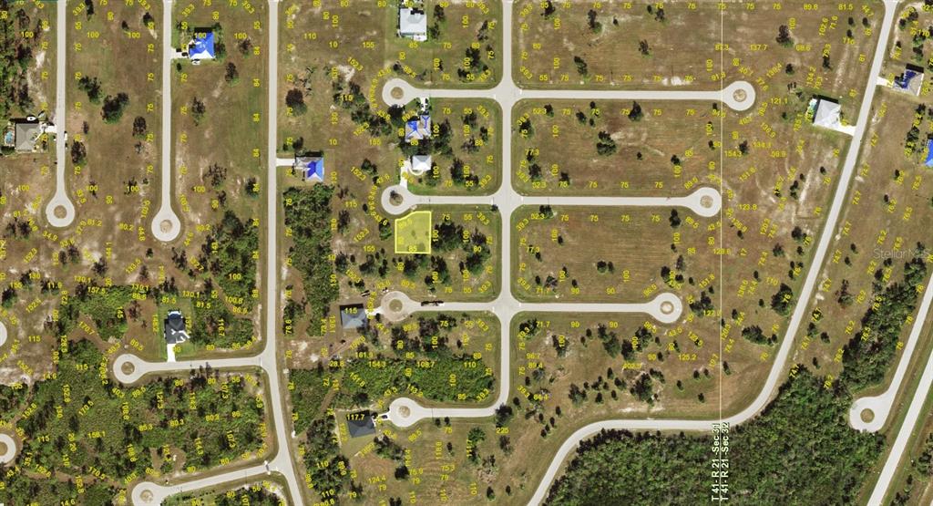 This is an aerial map showing a residential subdivision with multiple vacant lots — 5 HULL COURT, PLACIDA, FL