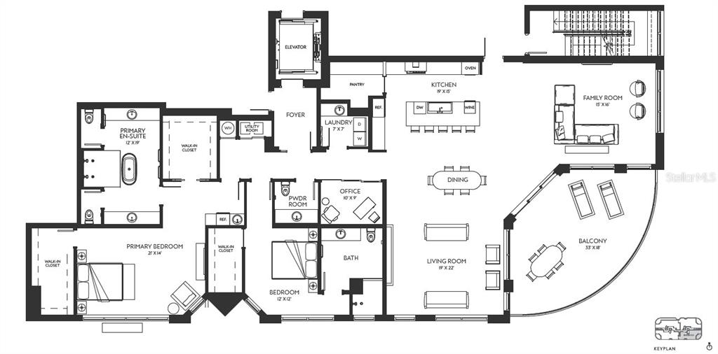 This floor plan shows a residential unit with a primary suite, two bedrooms, and balcony — 290 COCOANUT AVENUE UNIT 604, SARASOTA, FL