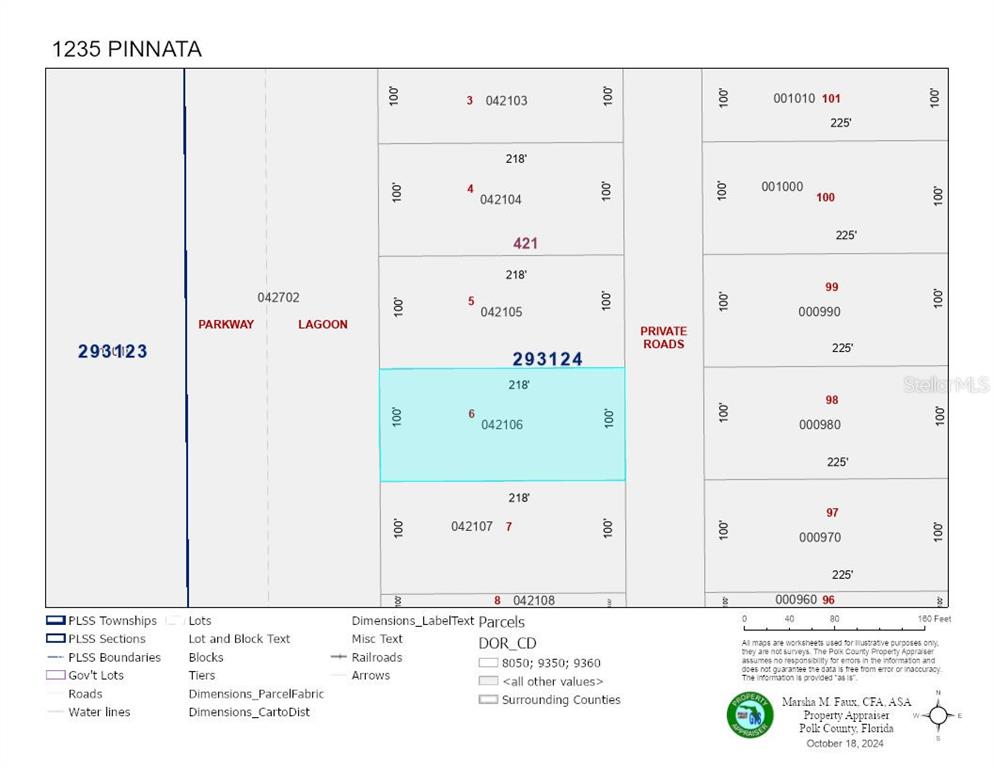 This is a property tax map showing parcel boundaries, lot numbers, and dimensions — 1235 PINNATA DRIVE, INDIAN LAKE ESTATES, FL