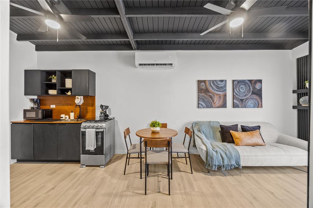 This studio apartment features a kitchenette, a small dining table, and a sofa — 8 BORIQUEN, SABANA GRANDE, PR