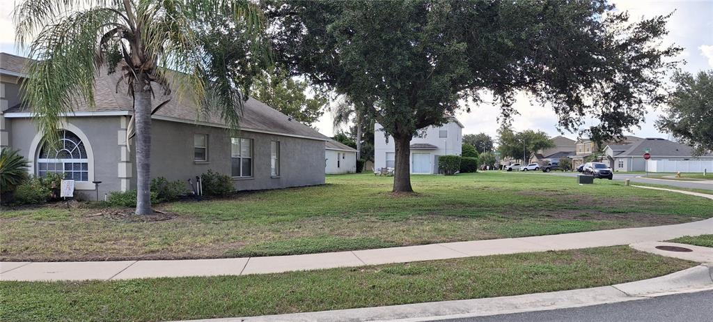 A side view of a suburban house with a palm tree and a large yard — 3737 ROLLINGSFORD CIRCLE, LAKELAND, FL