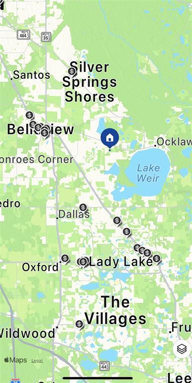 This is a map showing a property location surrounded by various real estate listings — 10392 SE 126TH LANE, BELLEVIEW, FL
