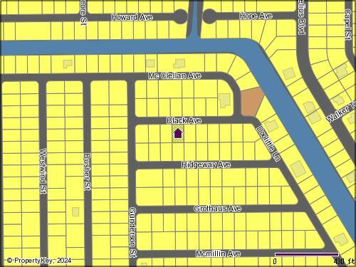 This is a map showing property lot lines and street names in a residential neighborhood — 14447 Black Avenue, FL 33953, FL