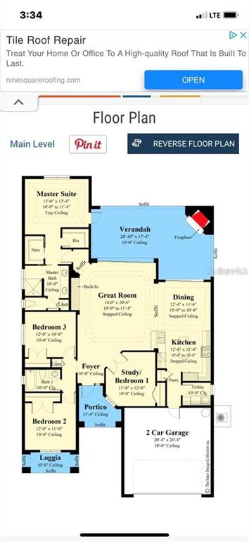 This floor plan shows a main level layout with a master suite, garage, and verandah — 8 ELM DRIVE, PLACIDA, FL
