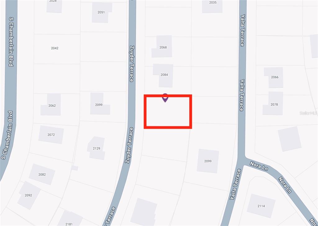 This is a map showing a vacant lot highlighted in red between Zuyder Terrace and Yalta Terrace — ZUYDER TERRACE, NORTH PORT, FL