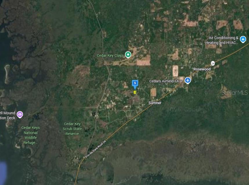 This is a satellite map view of the area surrounding Cedar Key, Florida — 7101 SW 125TH AVENUE, CEDAR KEY, FL