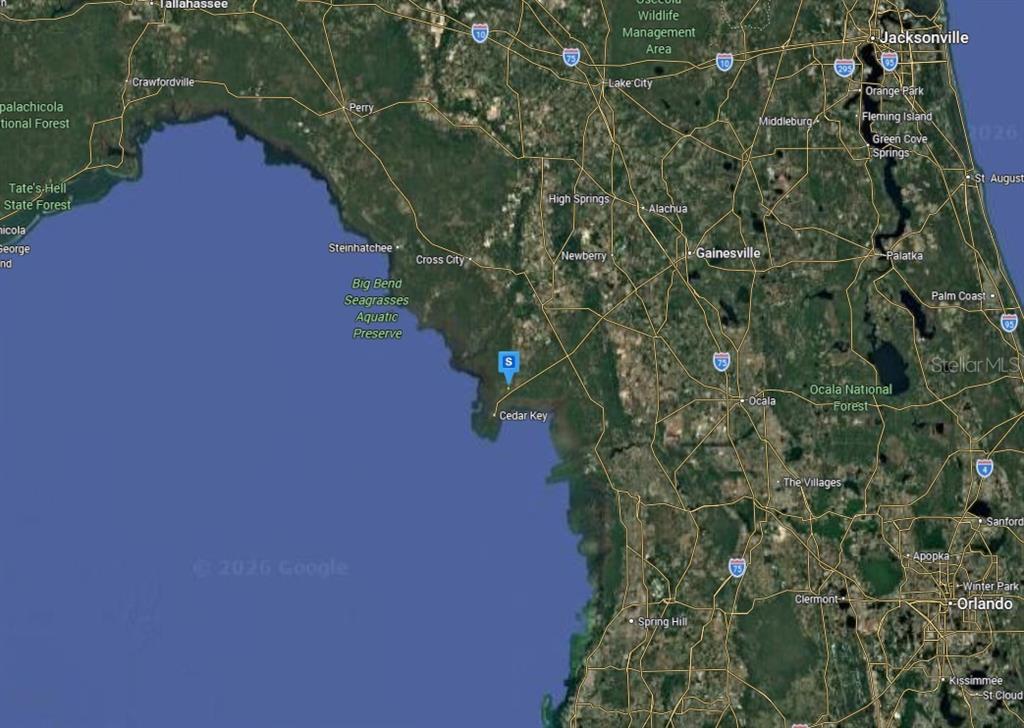 This is a map showing the Florida Gulf Coast region near Cedar Key and Gainesville — 7101 SW 125TH AVENUE, CEDAR KEY, FL