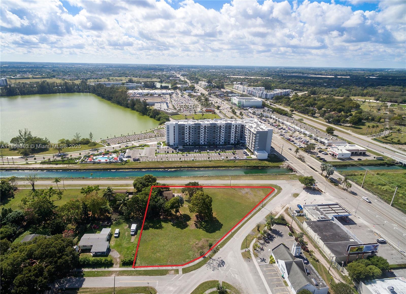 An aerial view shows a triangular vacant lot outlined in red next to a road — 272 Street, Naranja FL 33032, NARANJA, FL