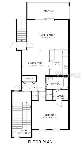 This is a floor plan showing a one-bedroom apartment with a balcony, kitchen, and bathroom — 200 MAITLAND AVENUE UNIT 20, ALTAMONTE SPRINGS, FL