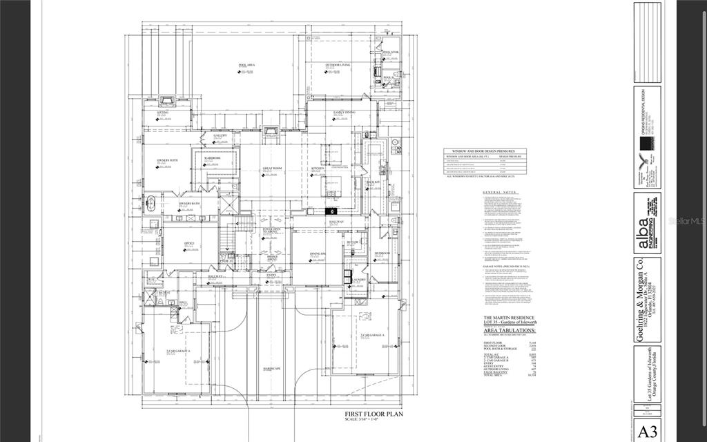 This image is a detailed architectural floor plan for the first level of a residence — 9317 GLADYS GARDEN COURT, WINDERMERE, FL