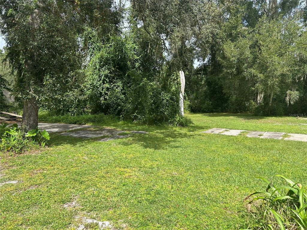 A grassy lot features scattered concrete paving slabs and dense trees in the background — 4014 SW 125TH AVENUE, WEBSTER, FL