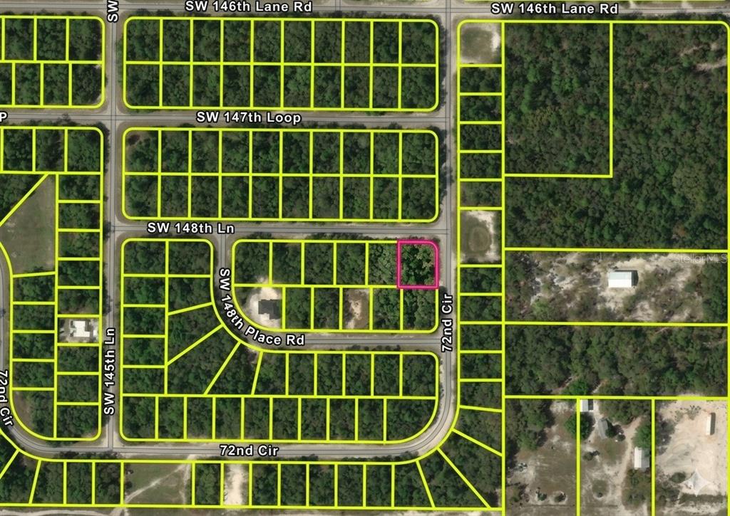 This is a map showing a highlighted residential lot within a platted subdivision — 148TH LANE, OCALA, FL