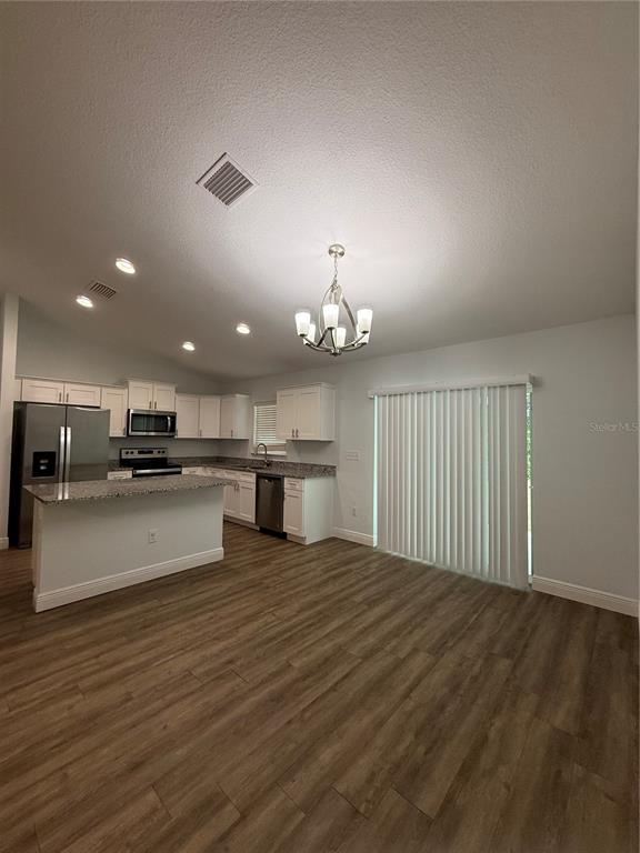 A kitchen with white cabinets, granite countertops, stainless steel appliances, and wood-look flooring — 7752 N WALTON TERRACE, CITRUS SPRINGS, FL