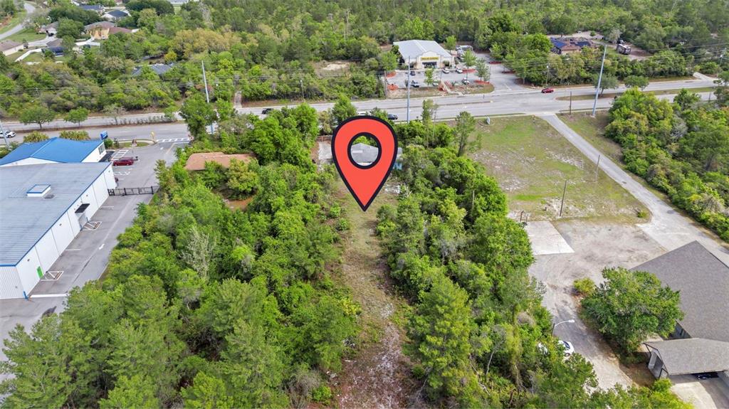 An aerial view shows a wooded lot with a red location pin — 3021 HOWLAND BOULEVARD, DELTONA, FL