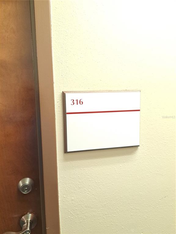 A door with a silver handle and a room number sign labeled 316 on the wall — 7345 W SAND LAKE ROAD UNIT 316, ORLANDO, FL
