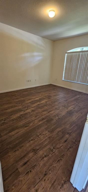An empty room features wood-look flooring, beige walls, a ceiling light, and a large window — 3905 BOWFIN TRAIL, KISSIMMEE, FL