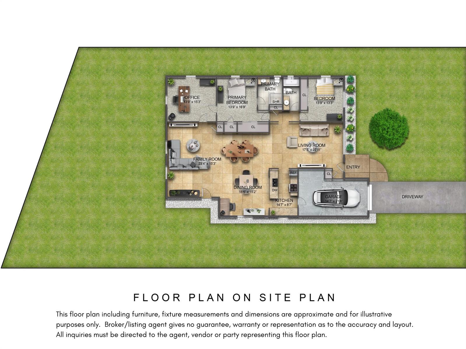 This floor plan shows a single-story house layout with a garage, kitchen, and three bedrooms — 700 Canal Way, Boynton Beach FL 33426, BOYNTON BEACH, FL