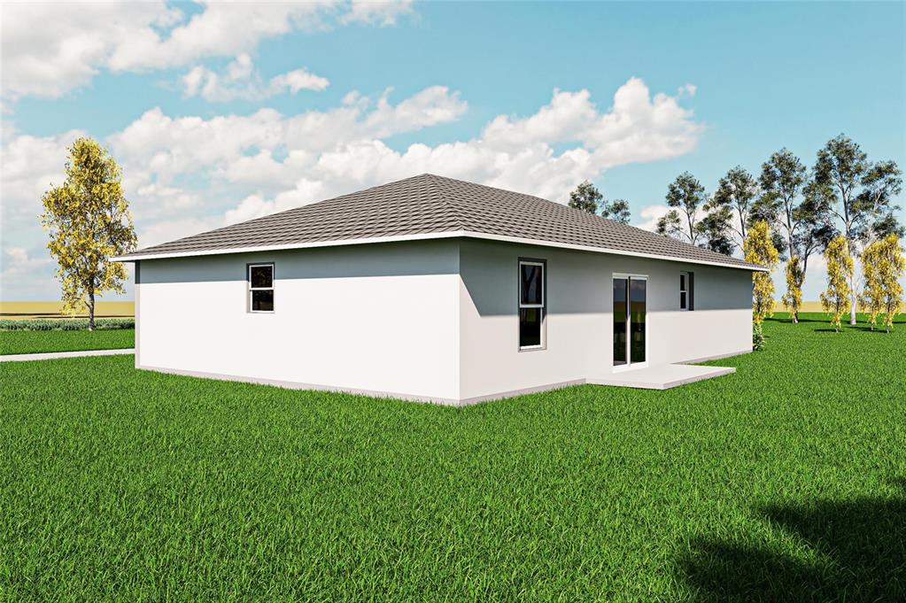 A digital rendering of the rear exterior of a single-story house with a lawn — 00 SW SEA CLIFF AVENUE, DUNNELLON, FL