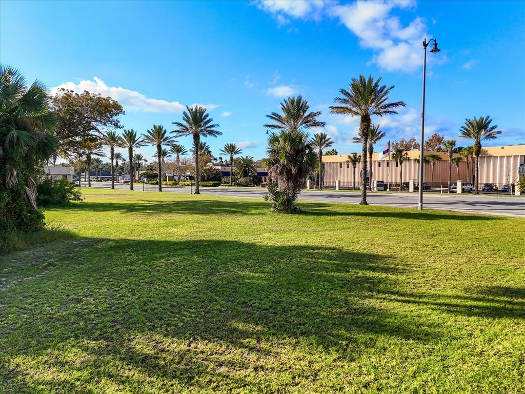 A grassy lawn with palm trees and a building in the background under a sky — 1771 S RIDGE WOOD AVENUE, SOUTH DAYTONA, FL