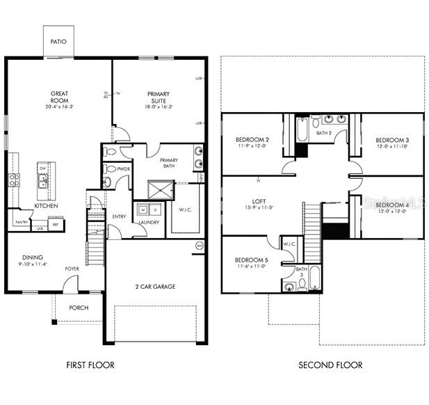 This is a floor plan showing the layout of a two-story residential home — 2893 WILD OLIVE DRIVE, ST CLOUD, FL