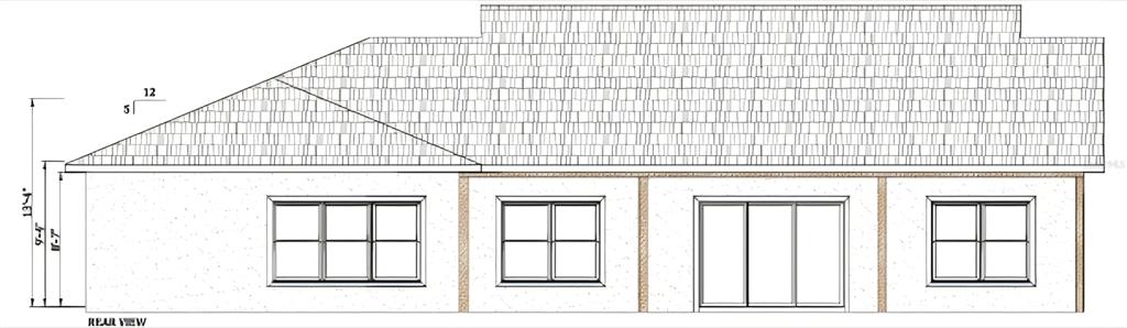 This is a digital architectural rendering of a house rear exterior view with four windows — 8211 N SANTOS DRIVE, CITRUS SPRINGS, FL