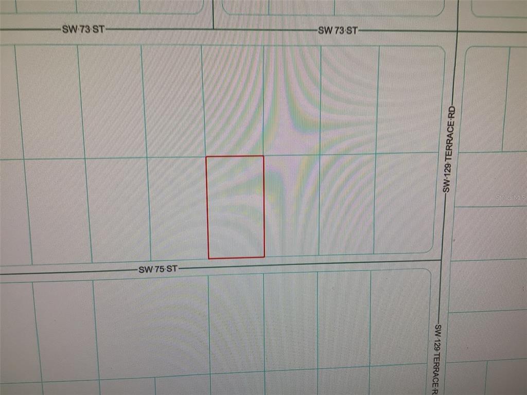 This is a map showing a rectangular parcel of land outlined in red — 0 SW 75 STREET, DUNNELLON, FL