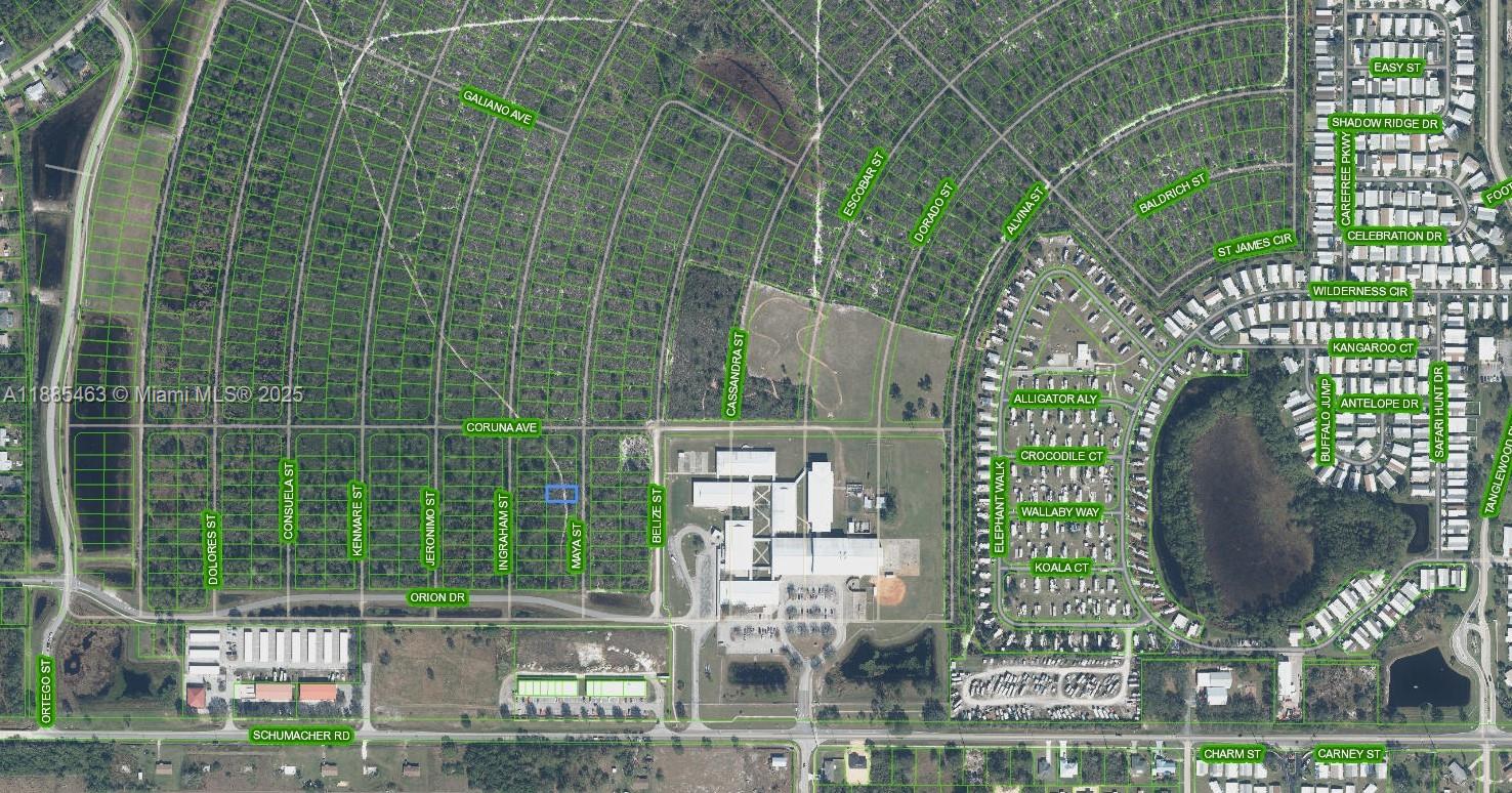 This is an aerial map showing residential lots and streets in a suburban neighborhood — 4926 MAYA St, Sebring FL 33872, SEBRING, FL