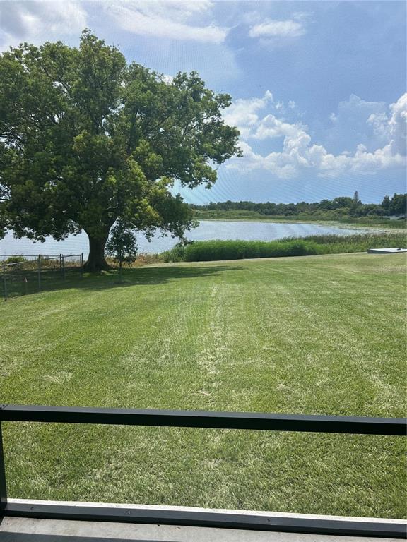 A view of a grassy backyard leading to a lake with a large tree — 373 W MAIN STREET, HAINES CITY, FL