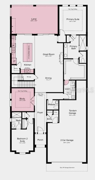 This is a floor plan for a single-story home featuring a garage, lanai, and multiple bedrooms — 30247 IMPERATI BOULEVARD, WESLEY CHAPEL, FL