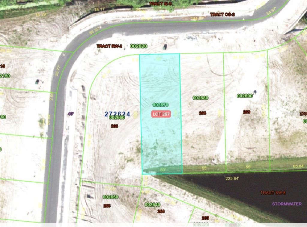 This is a property map showing a highlighted rectangular lot labeled 267 — 1241 BUTTERFLY ORCHID ROAD, DAVENPORT, FL