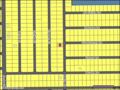 This is a map showing a property location highlighted in red within a residential grid — 2135 Meetze Street, FL 33953, FL