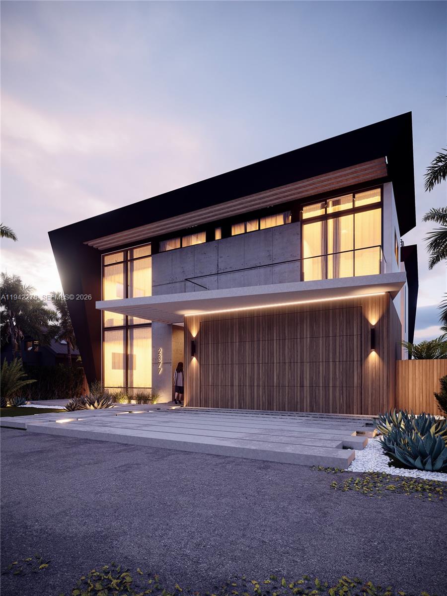 This is a rendering of a modern two-story house with a wood-paneled garage — 2377 SE 15th St, Pompano Beach FL 33062, POMPANO BEACH, FL