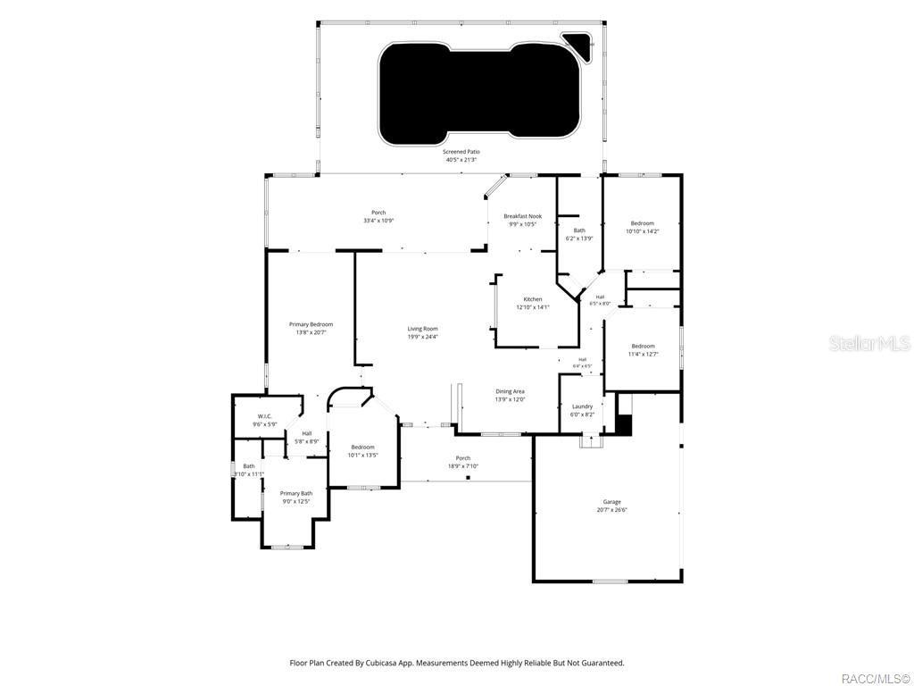 This is a floor plan of a house featuring four bedrooms, a garage, and a pool — 1852 W IVORYWOOD DRIVE, BEVERLY HILLS, FL
