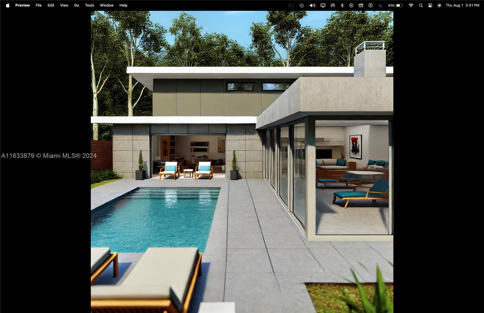 This architectural rendering shows a modern house exterior with a swimming pool and patio area — 6349 rise terrace, Sebring FL 33875, SEBRING, FL