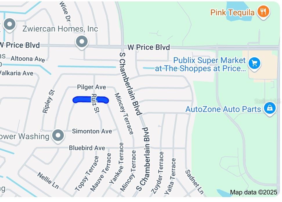 This is a map showing streets and local businesses in a residential area — LOT 24 RENFRO AVENUE, NORTH PORT, FL