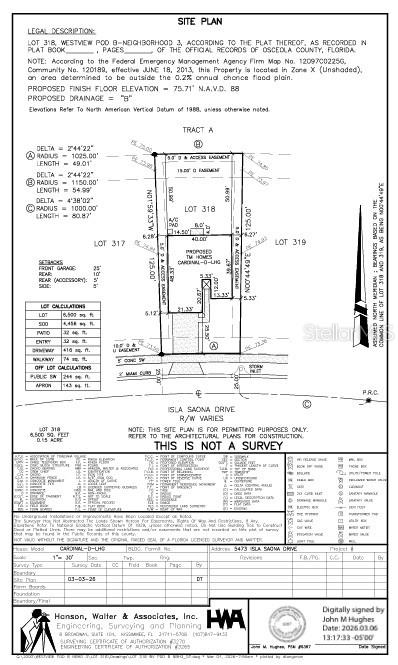 This is a site plan for a residential lot showing property boundaries and building setbacks — 5473 ISLA SAONA DRIVE, KISSIMMEE, FL