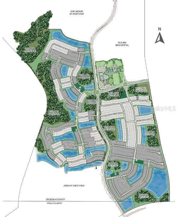 This site plan rendering shows the layout of a residential community with homes and wetlands — 5473 ISLA SAONA DRIVE, KISSIMMEE, FL
