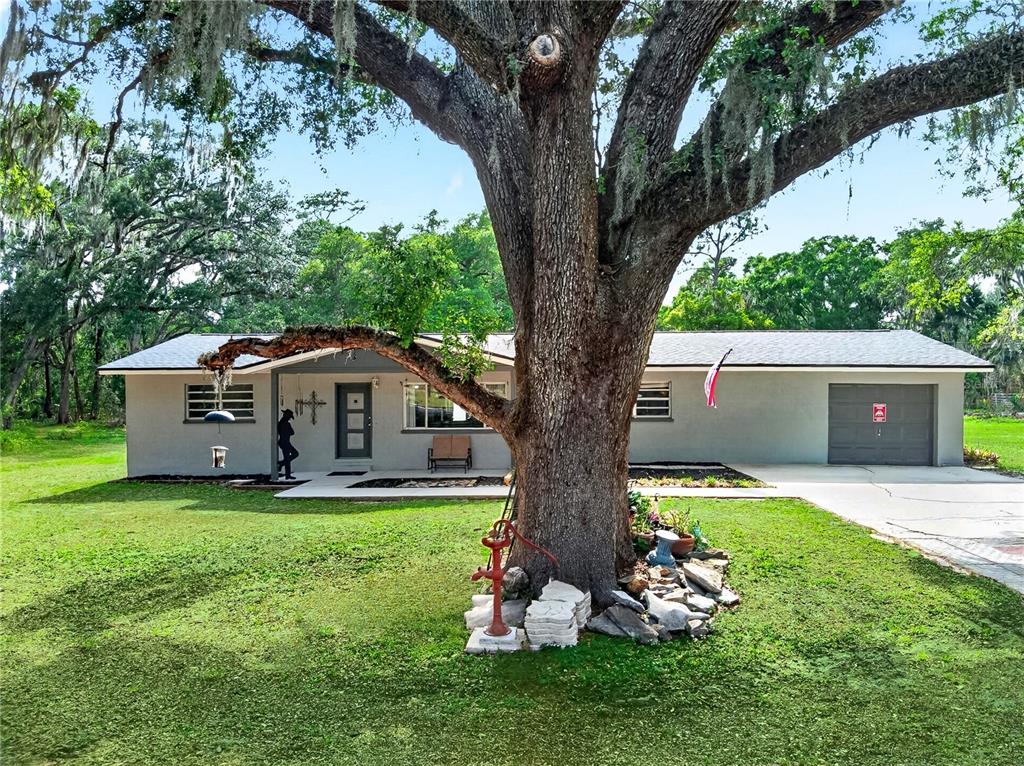 A single-story house with a large oak tree in the front yard — 5304 TILLMAN ROAD, LAKELAND, FL