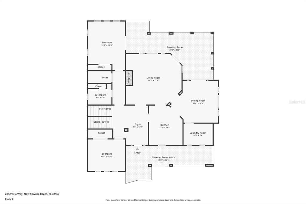 This is a floor plan for the second level of a house featuring a covered patio — 2142 VILLA WAY, NEW SMYRNA BEACH, FL