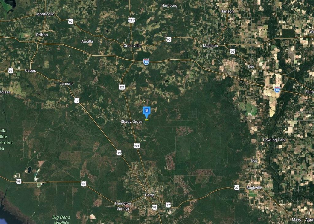 This is a satellite map showing the location of Shady Grove, Florida, and surrounding towns — 1301 ALTON WENTWORTH ROAD, GREENVILLE, FL