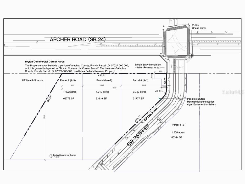 This is a land survey map showing commercial parcels along Archer Road and SW 75th Street — SW 75TH STREET, GAINESVILLE, FL