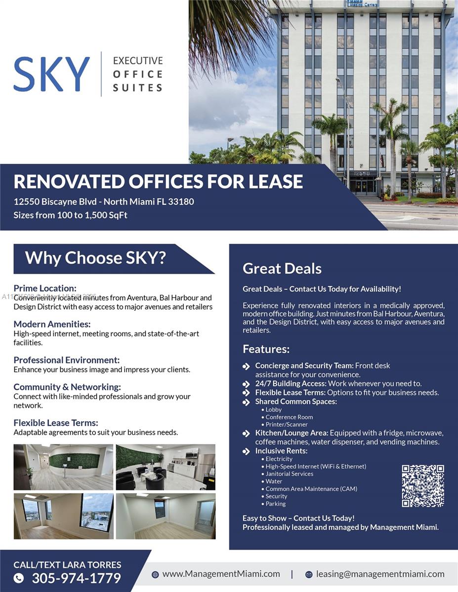A multi-story office building exterior with palm trees and a blue sky in the background — 12550 Biscayne Blvd # 15, North Miami FL 33181, NORTH MIAMI, FL