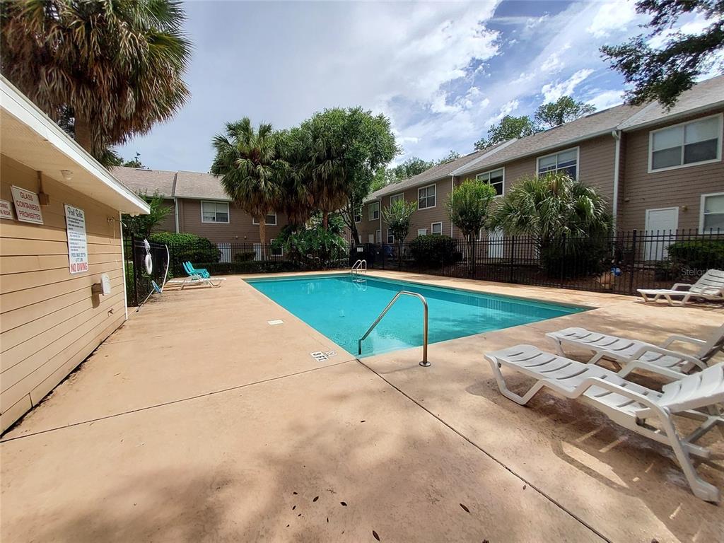 An outdoor swimming pool surrounded by a concrete deck, lounge chairs, and apartment buildings — 4415 SW 34TH STREET UNIT 803, GAINESVILLE, FL
