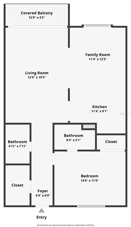 This is a floor plan for a one-bedroom apartment with a living room and balcony — 4501 S ATLANTIC AVENUE UNIT 5090, NEW SMYRNA BEACH, FL