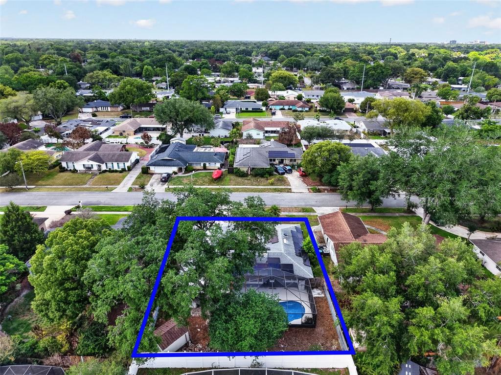 An aerial view shows a single-story house with a screened-in pool and large trees — 3217 LAKE ANDERSON AVENUE, ORLANDO, FL