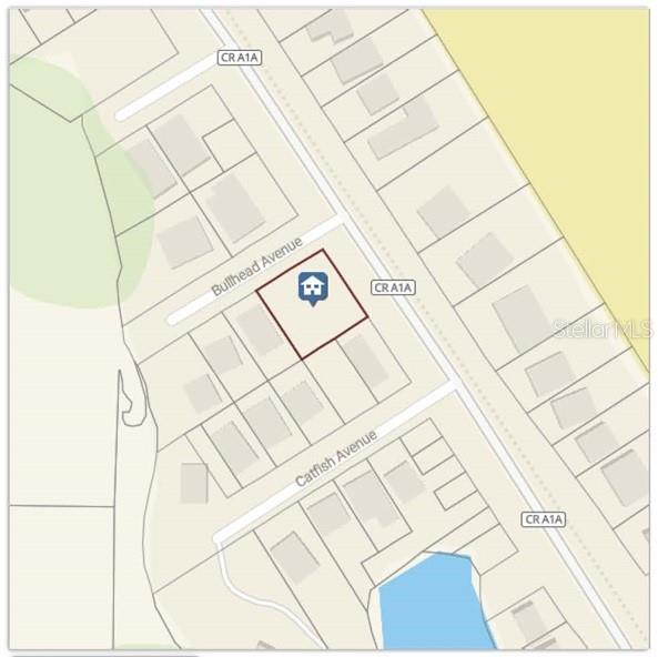 This map shows a property highlighted in red located between Bullhead Avenue and CR A1A — 0 S ATLANTIC AVENUE, NEW SMYRNA BEACH, FL