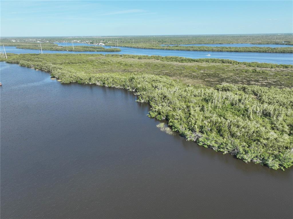 An aerial view shows a dense green mangrove forest bordering a dark body of water — 2291 AND 2295 DELAN DRIVE, PUNTA GORDA, FL