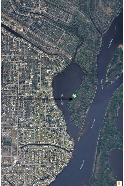 This is an aerial map showing a residential area located along the Peace River — 2291 AND 2295 DELAN DRIVE, PUNTA GORDA, FL
