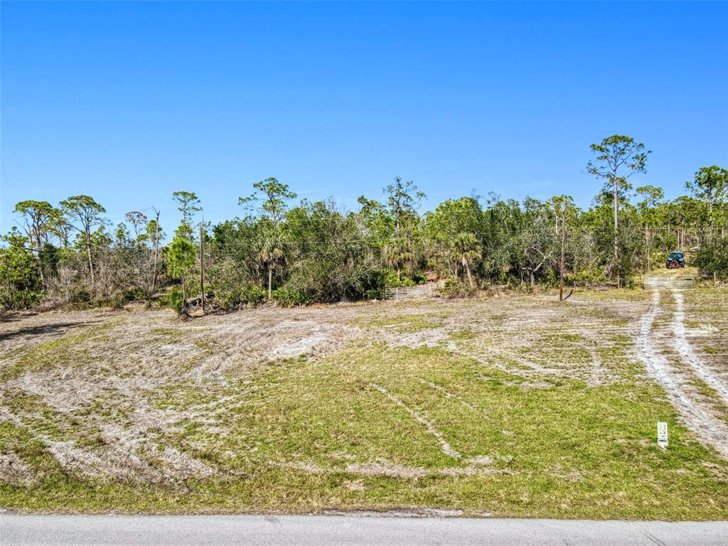 A vacant, grassy lot with a dirt driveway and surrounding trees under a clear sky — 24552 YACHT CLUB BOULEVARD, PUNTA GORDA, FL