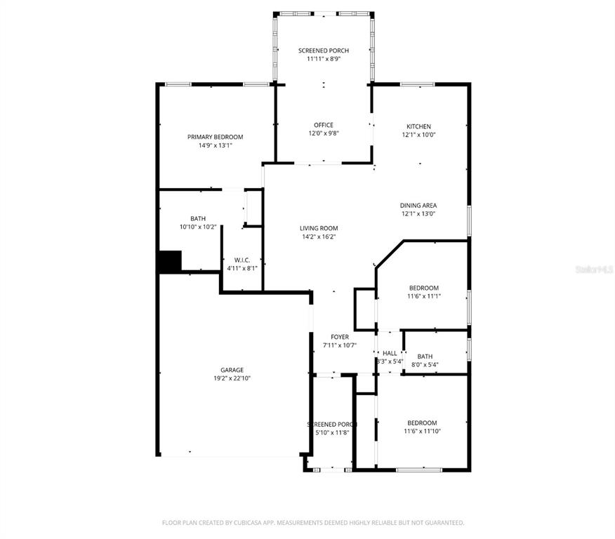 This is a floor plan showing a single-story house with three bedrooms and a garage — 782 PINE SHORES CIRCLE, NEW SMYRNA BEACH, FL